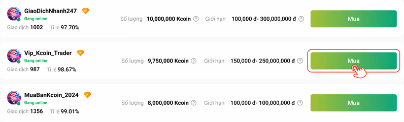 Đợi người bán xác nhận và mở khóa Kcoin