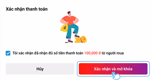 Xác nhận đã nhận tiền và mở khóa Kcoin